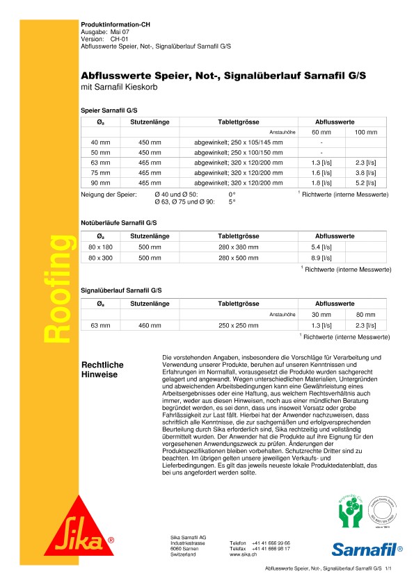 Abflusswerte Speier, Not/Signalüberlauf G/S