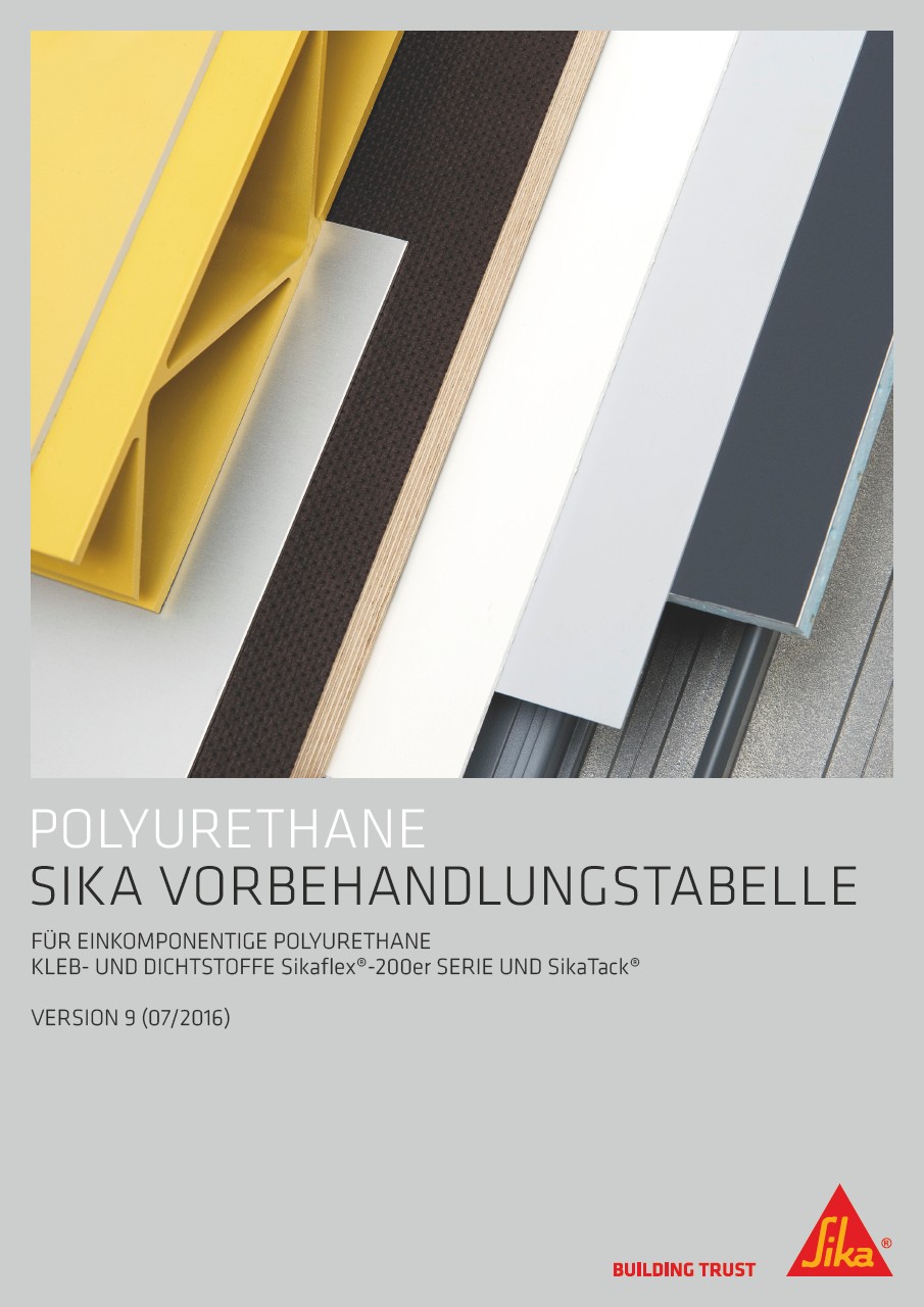 Vorbehandlungstabelle für 1K-Polyurethane