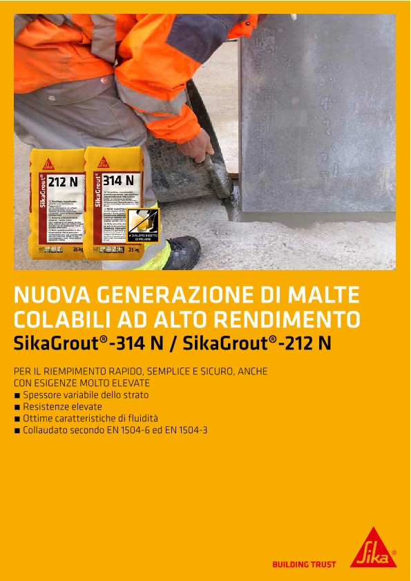 Nuova generazione di malte colabili ad alto rendimento - SikaGrout-314 N / SikaGrout-212 N