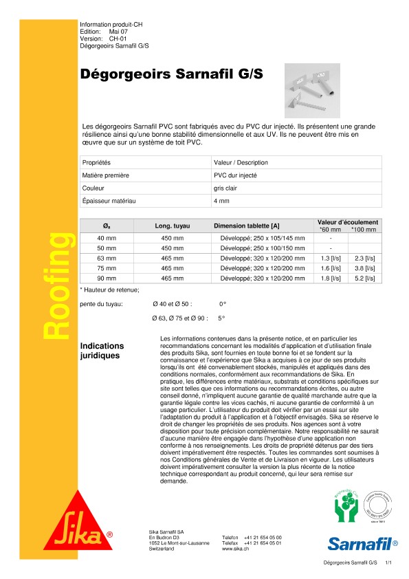 Dégorgeoirs Sarnafil® G/S