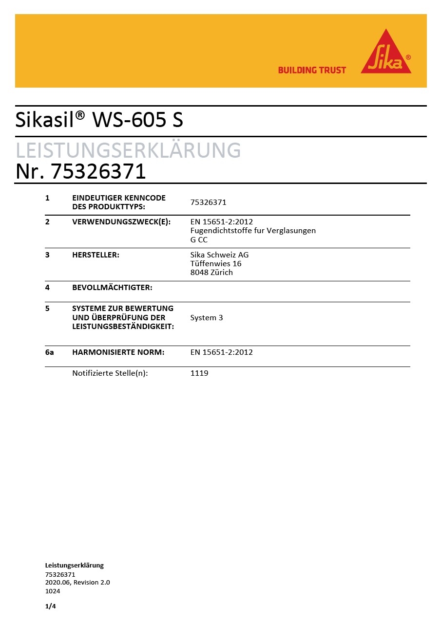Sikasil® WS-605 S (EN 15651-2:2012)