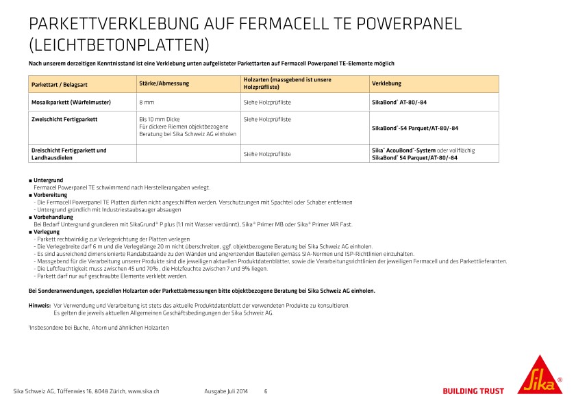 Parkettverklebung auf Leichtbetonplatten