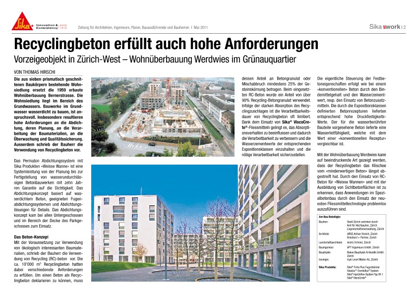 RC-Beton Wohnüberbauung Werdwies