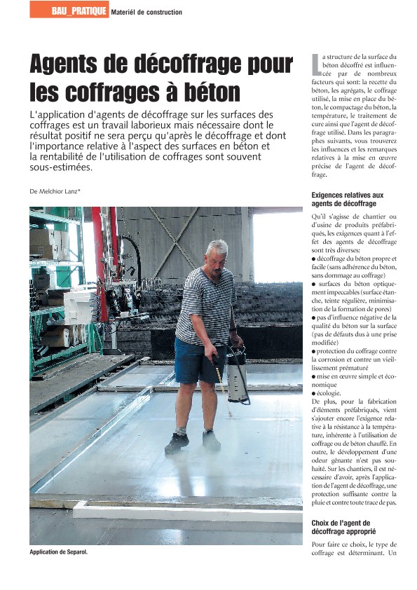 Agents de décoffrage pour les coffrages à béton