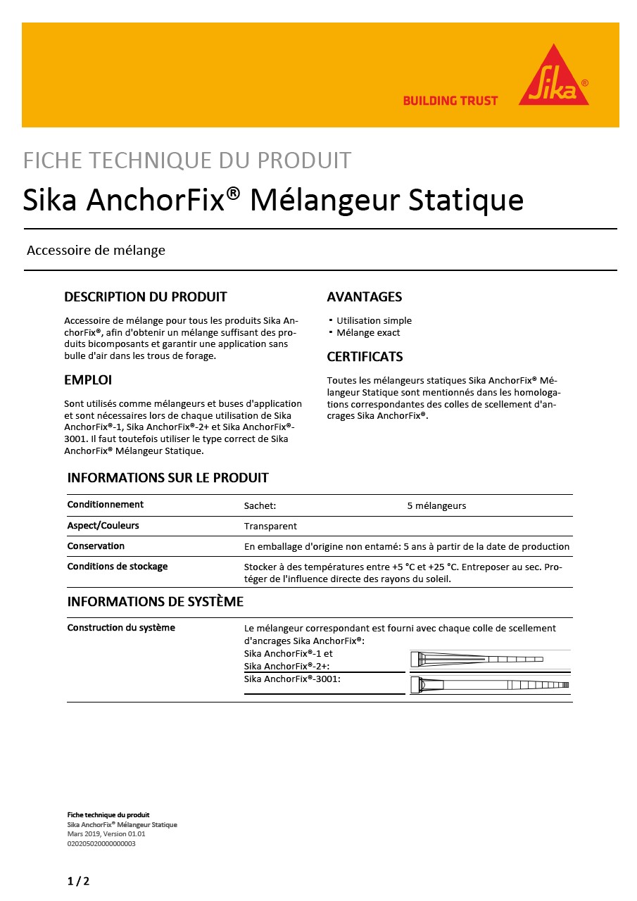 Sika AnchorFix® Mélangeur Statique