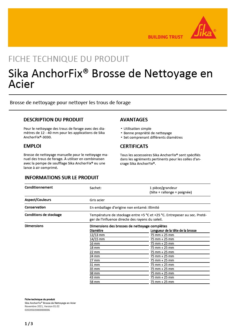 Sika AnchorFix® Brosse de Nettoyage en Acier