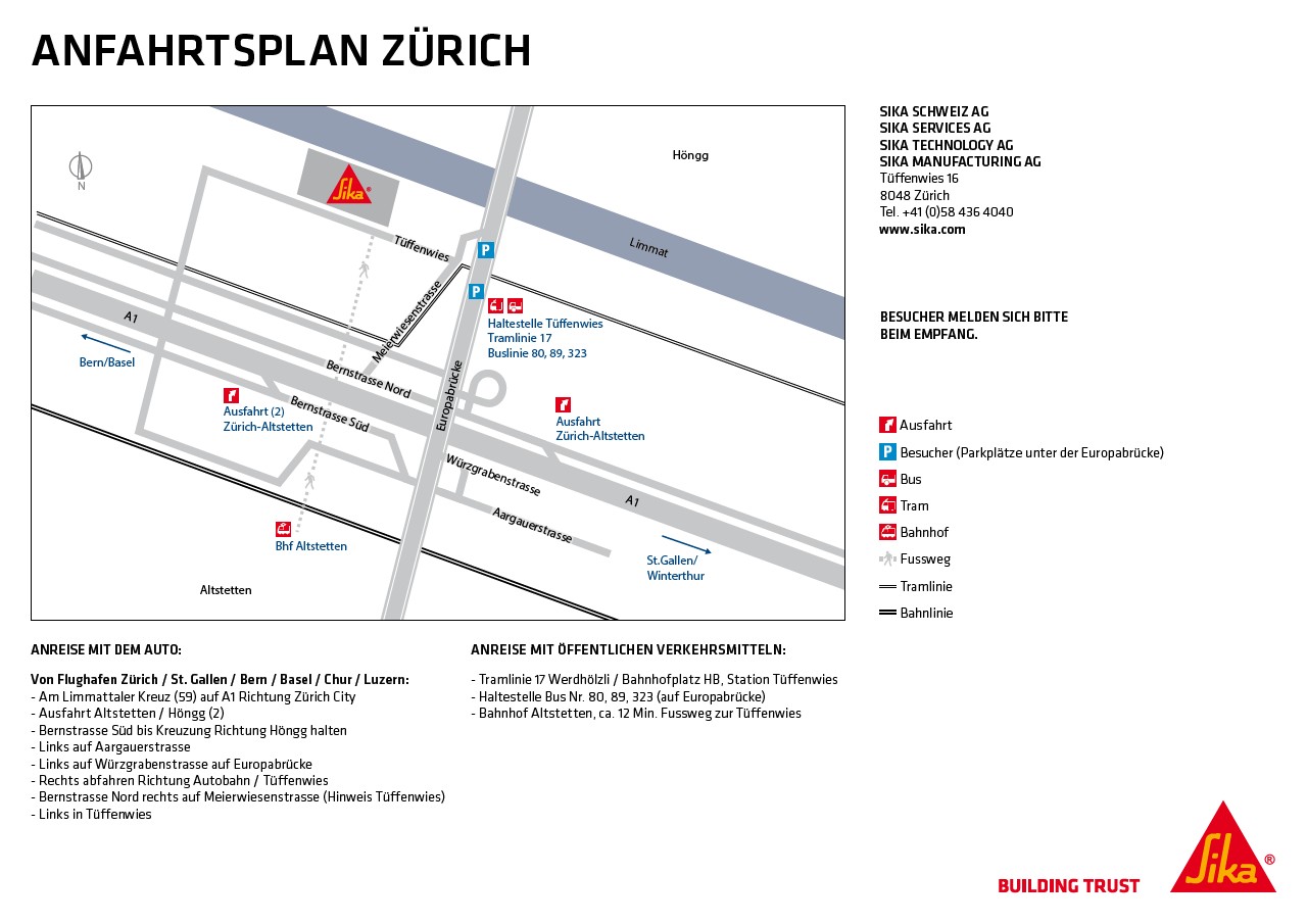 Piano di ubicazione Sika Schweiz AG, Tüffenwies 16, 8048 Zurigo