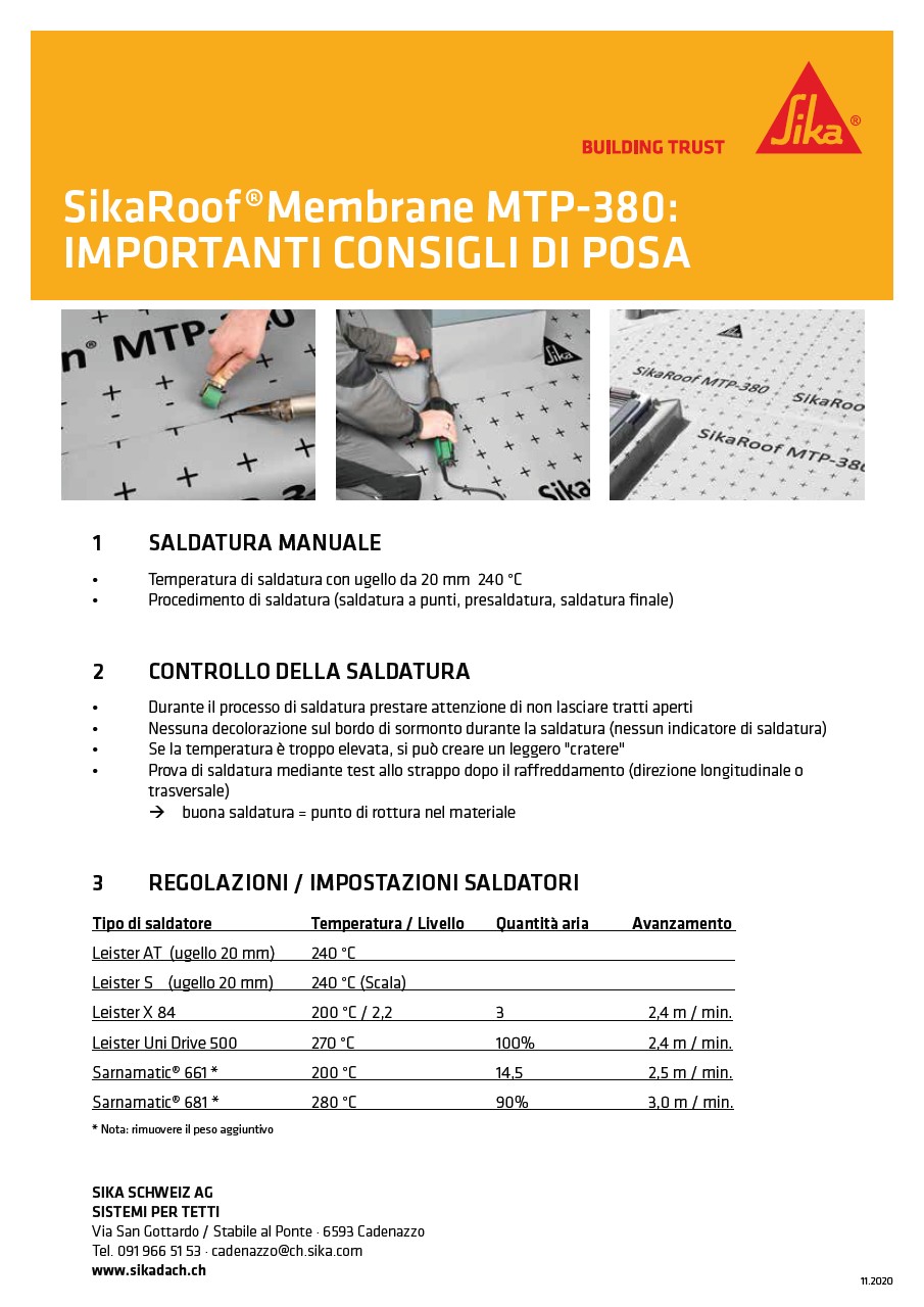 Consigli di posa SikaRoof MTP